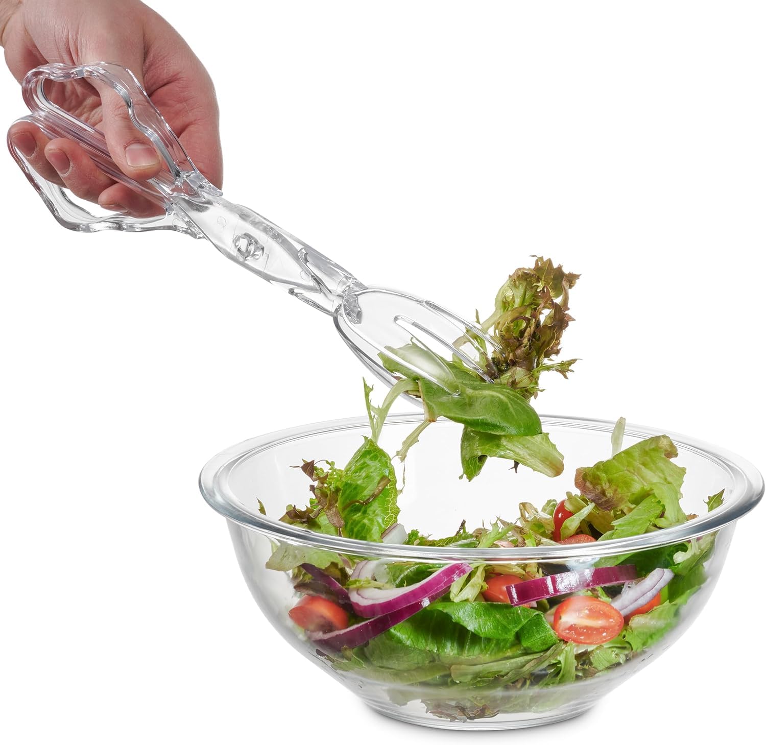 Pack of 1 11-Inch Clear Plastic Scissor Salad Tongs - Premium, Heavy-Duty, Reusable Serving Utensils for Catering, Cooking, Buffets, Party Supplies, and Weddings, Dishwasher Safe (1)